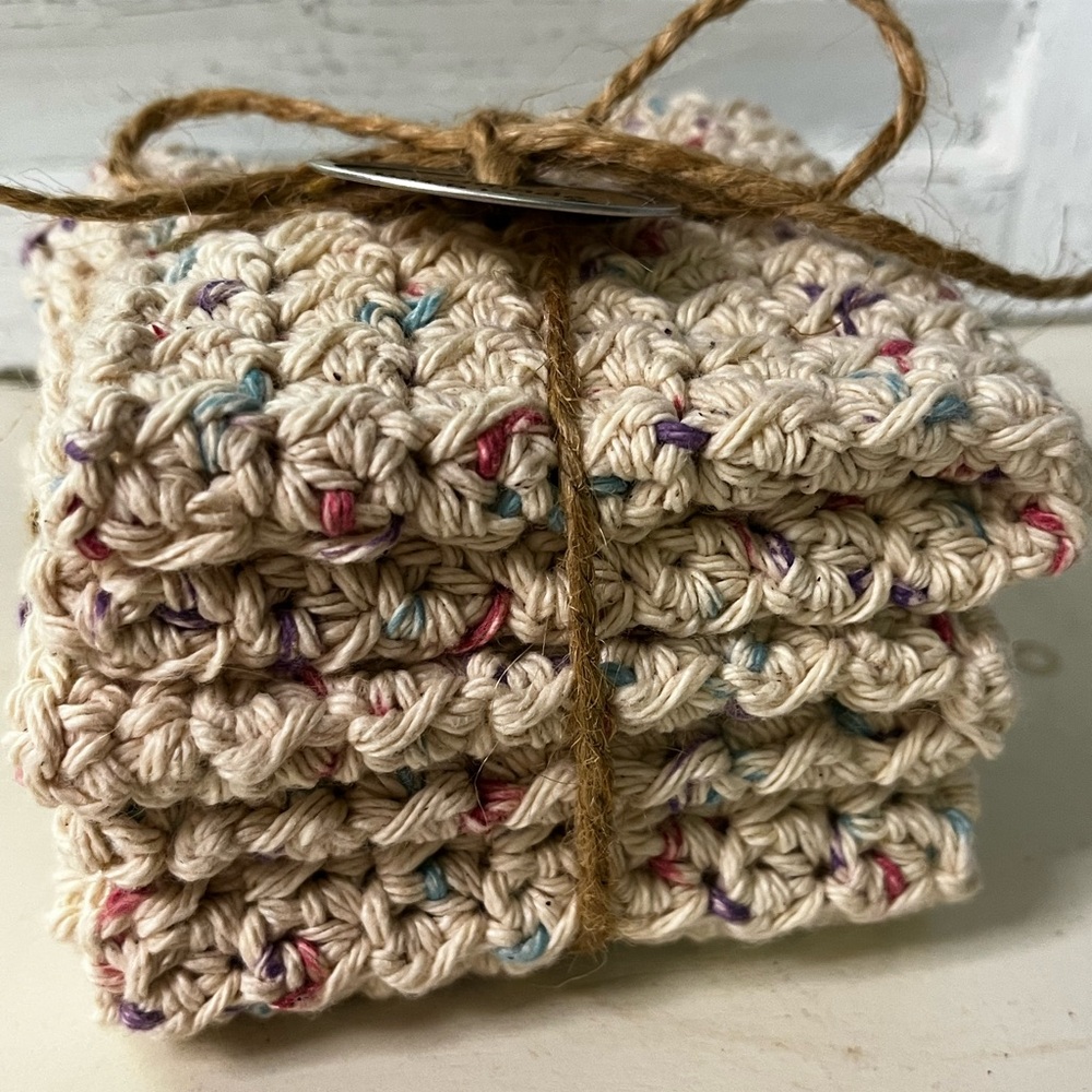 3 handmade 100% cotton thick crochet kitchen dishcloths washcloths gift set